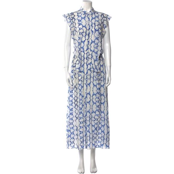 Rebecca Taylor Dresses & Skirts - Rebecca Taylor Ikat Silk Blue White Abstract Flutter Sleeve Maxi Dress Size 6